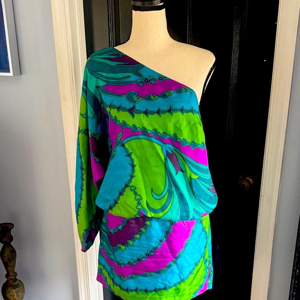 Laundry By Shelli Segal One Shoulder Dress - Green and Purple